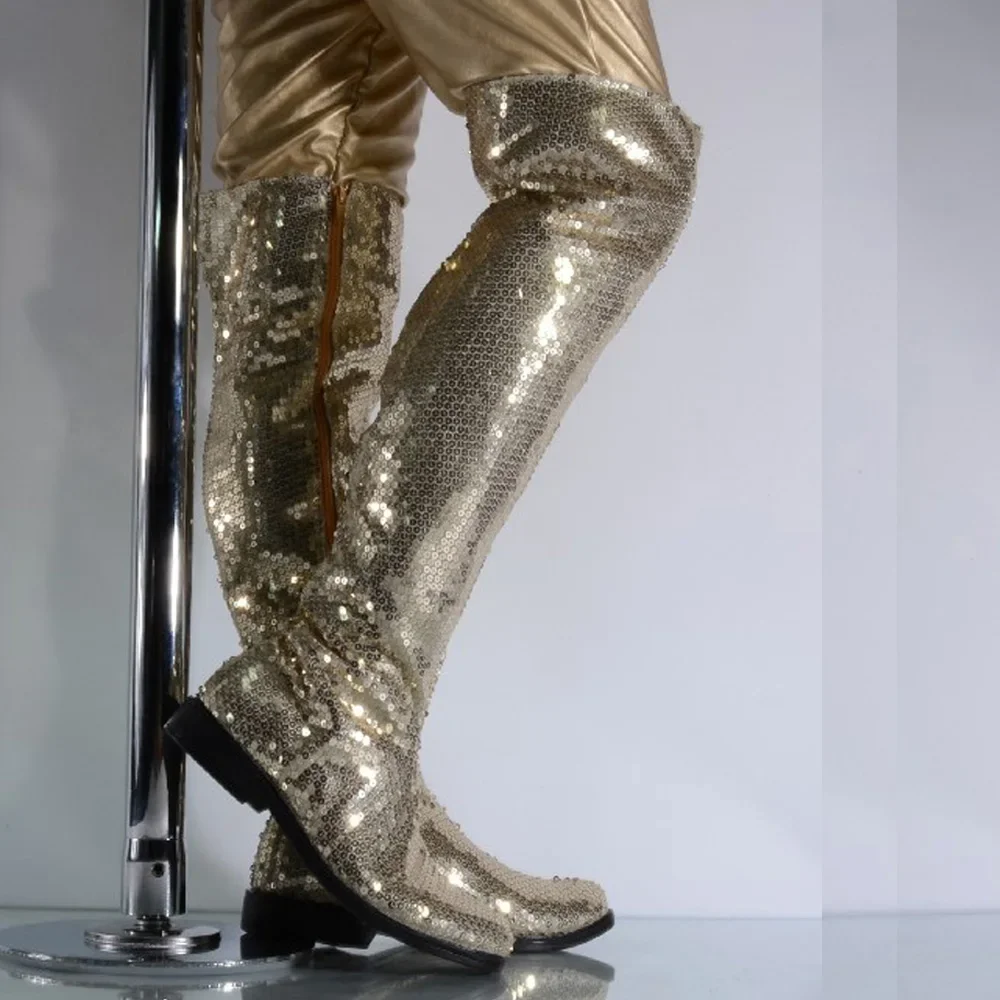 Gold Silver Glitter Over-the-Knee Boots for Women Sexy Sequin Party Long Boots,Non-slip Stage Perform Platform High Heels Wester