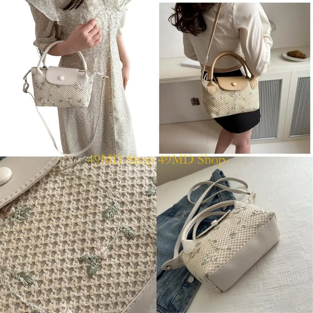 

49MD Eye Catching Straw Bag Large Capacity Shoulder Bag Crossbody Purse Handbag Functional for Shopping Holiday and Travel