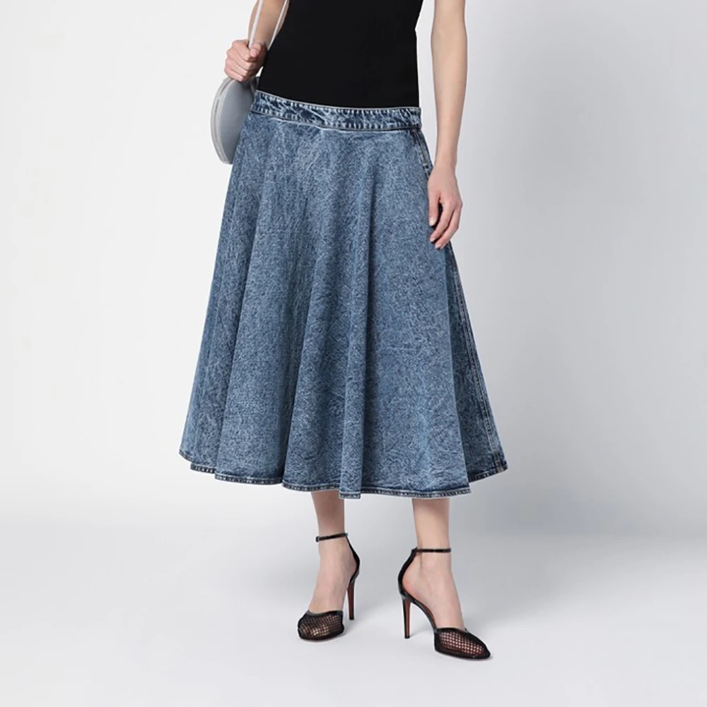 

Women's Cotton Blend Denim Skirt,Threaded Knit,Splicing,Vintage Temperament,Elegant Peplum,A-line Skirt,Autumn,New,Y2k,2024