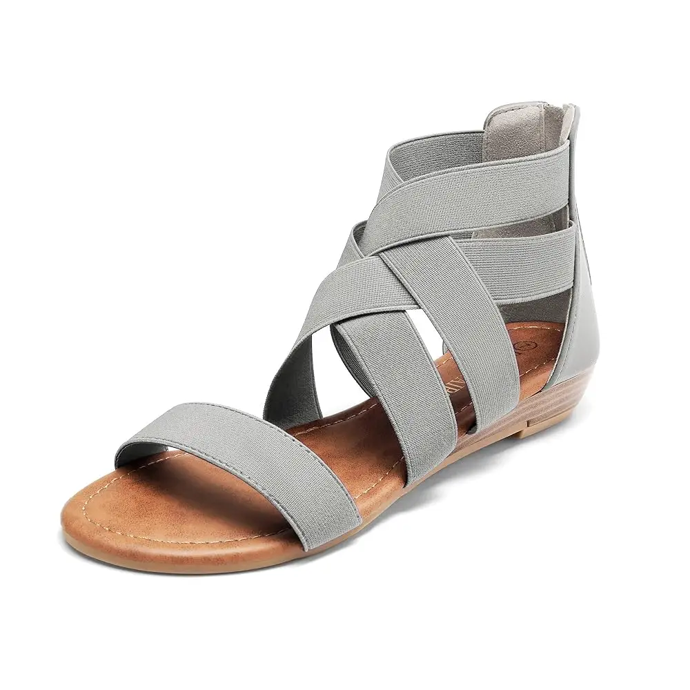 

Women's Elastic Ankle Strap Low Wedges Sandals