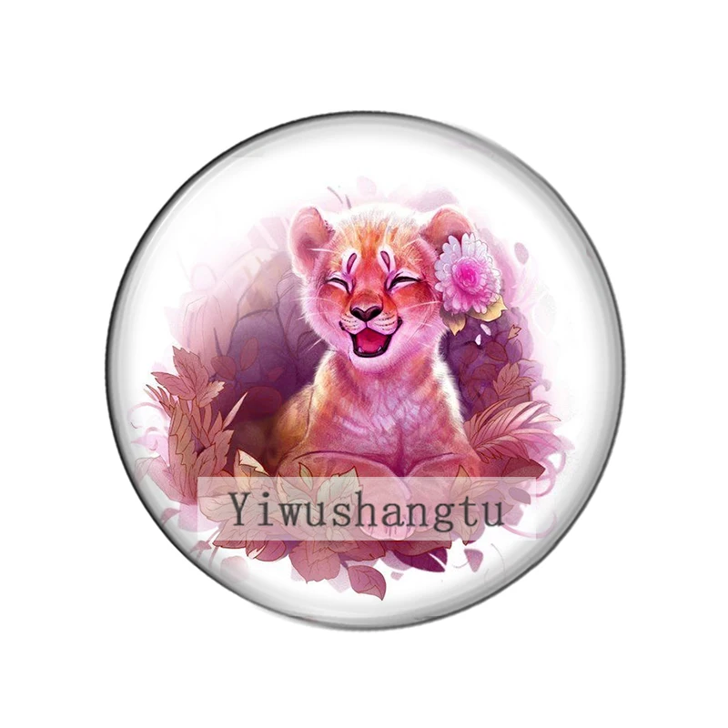 Cartoon little tiger cute bear cat animal patterns 12mm/18mm/20mm/25mm Round photo glass cabochon demo flat back Making findings