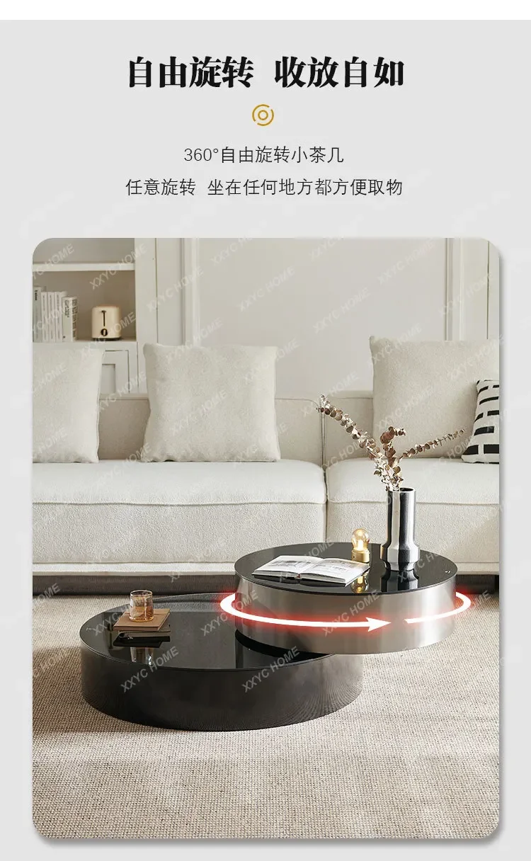 NN  Living Room Home Modern Black Creative Rotating Telescopic Stainless Steel Glass Size Round Coffee Table Combination