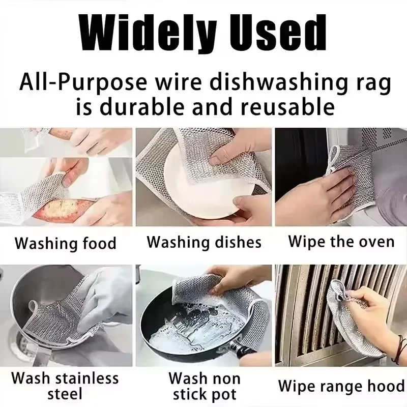Metal Wire Dish Cloths, Reusable Household Dish Scrubbers, Replace Steel Wool Pads