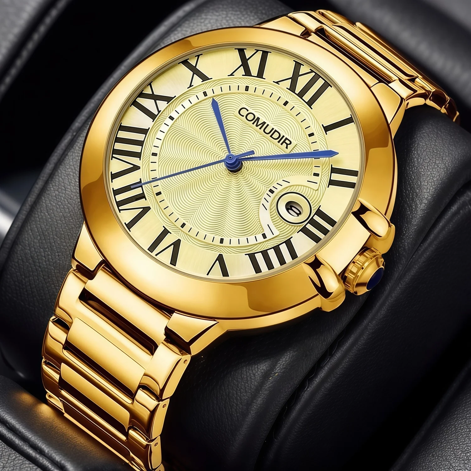 Business Men's Watch Roman Numeral Dial Blue Pointer Date Window Waterproof Quartz Watch Business Formal Watch Birthday Gift