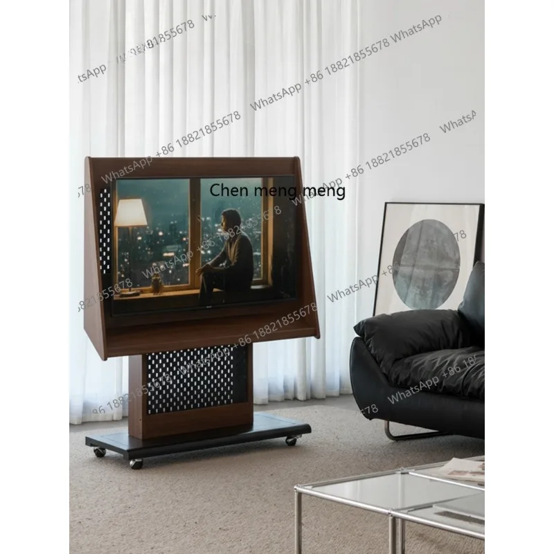 

TV stand medieval solid wood floor removable, walnut-colored small apartment