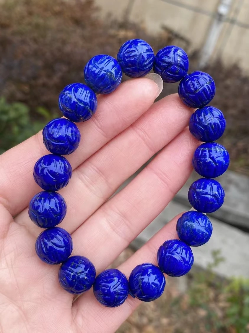 Natural Blue Lapis Lazuli Stone Beads Bracelet 13.6mm Women Men Stretch Round Crystal Bracelet Fashion Jewelry AAAAAA