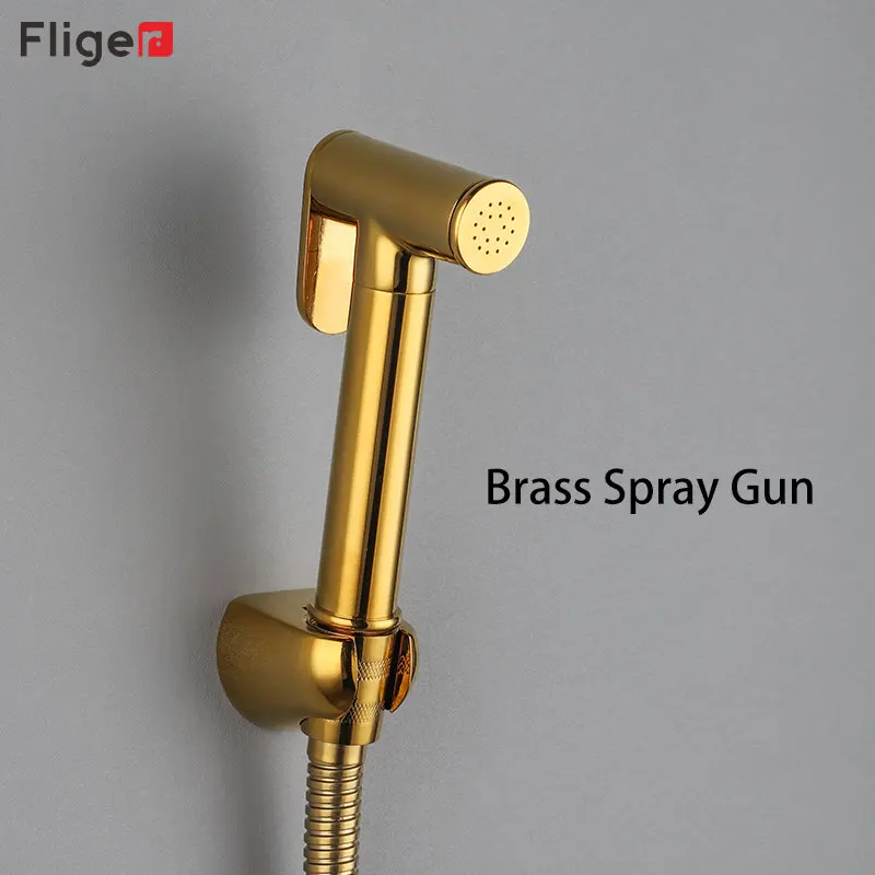 Fliger Brass Toilet Bidet Faucet Gold  Handheld Bidet Sprayer Single Cold Water Toilet Bidet Faucet Portable Bidet Sprayer