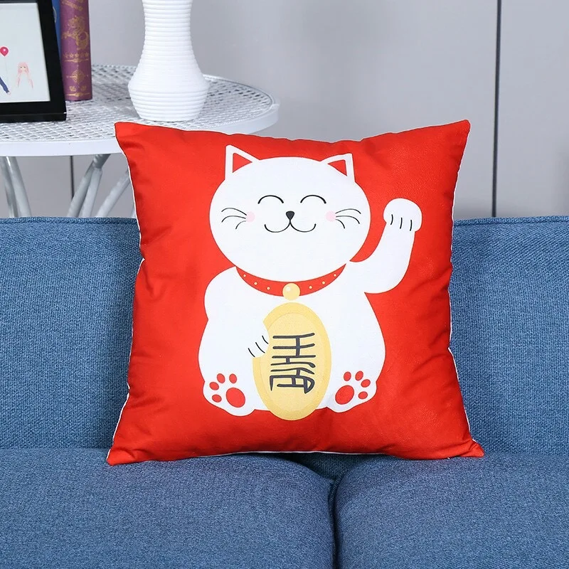 Sofa pillow case decorative cushion lucky cat double sided 45x45cm pillowcase bedroom decoration living room