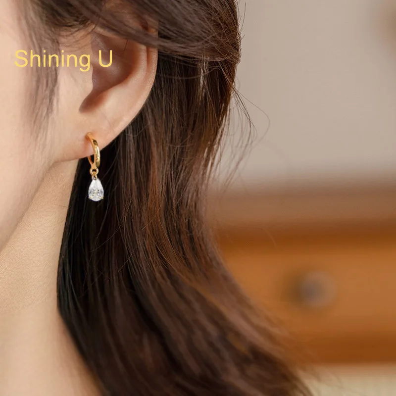 Shining U 925 Sterling Silver Gold Plated 5*7mm Pear Cut Drop Earrings for Women Fine Jewelry Wedding Wholesale