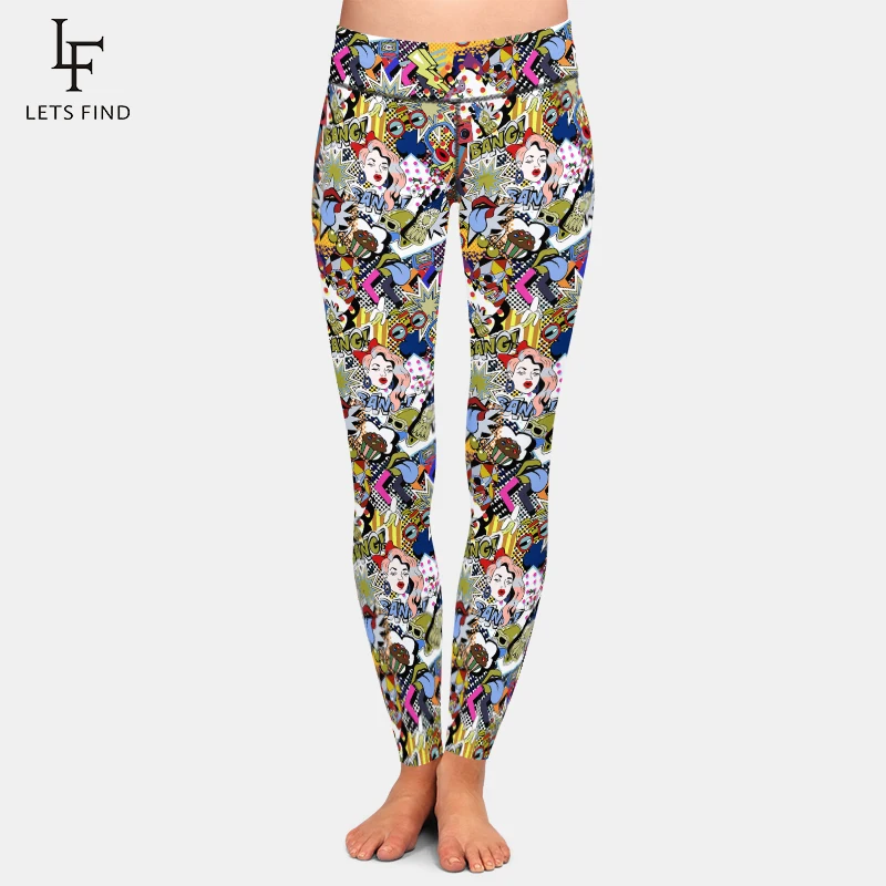 LETSFIND-pantalones de cintura alta para mujer, audífonos coloridos con estampado de calaveras y estrellas en 3D, mallas elásticas suaves y delgadas para Fitness