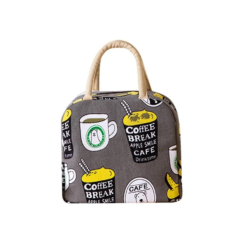 Canvas Print Picnic Lunch Bag Drawstring PortableTote Bag Food Storage Box for Women Cartoon Printing Fruit Thermal Bags