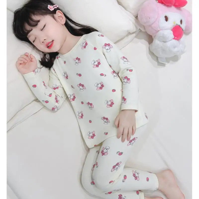 Sanrio My Melody Children's Cartoon Warm Pajamas Set Kawaii Autumn Clothes and Autumn Pants for Girls In Spring and Autumn.