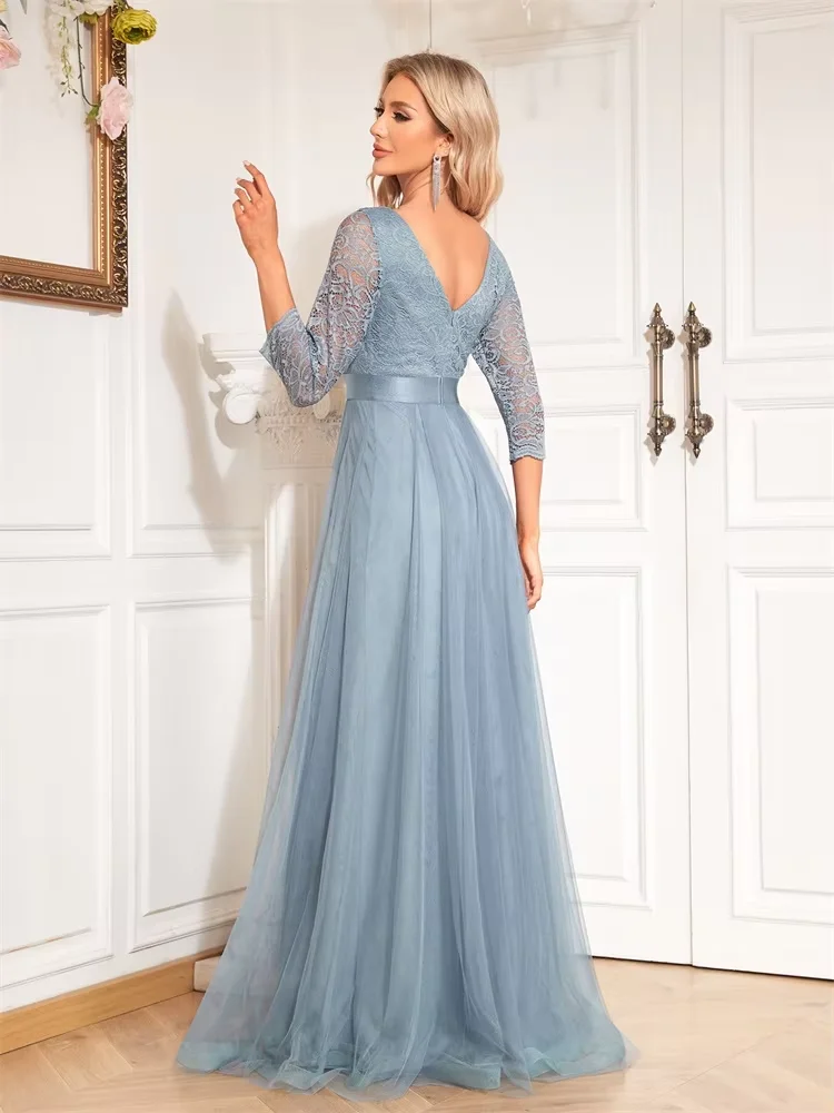 Luxuriöses blaues Brautjungfernkleid für Damen, 2025, elegantes Abendkleid mit kurzen Ärmeln, modisches Chiffon-Party-Cocktail-Brautjungfernkleid