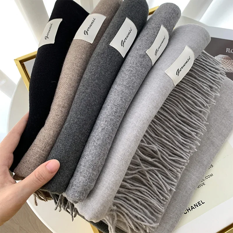 Autumn and winter thickened cashmere scarf women's solid color versatile shawl soft waxy warm couple scarf fringed hairy scarf