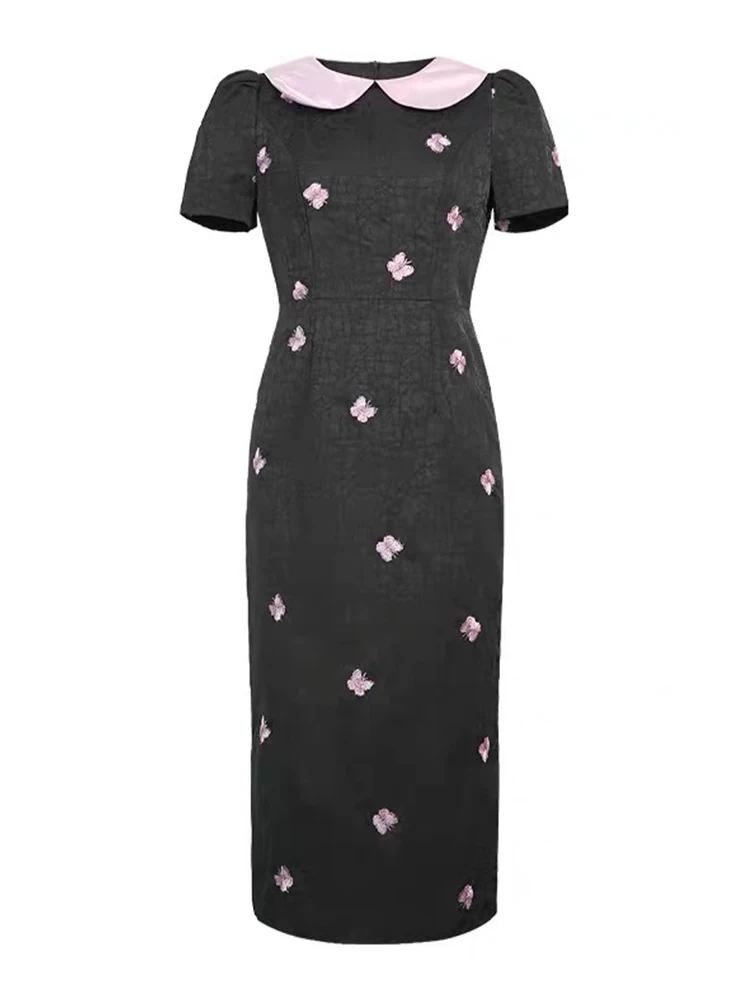 Vêtements pour femmes exquis doux rose papillon broderie Robe formelle élégante dame mince Banquet Robe Midi femme robes de fête