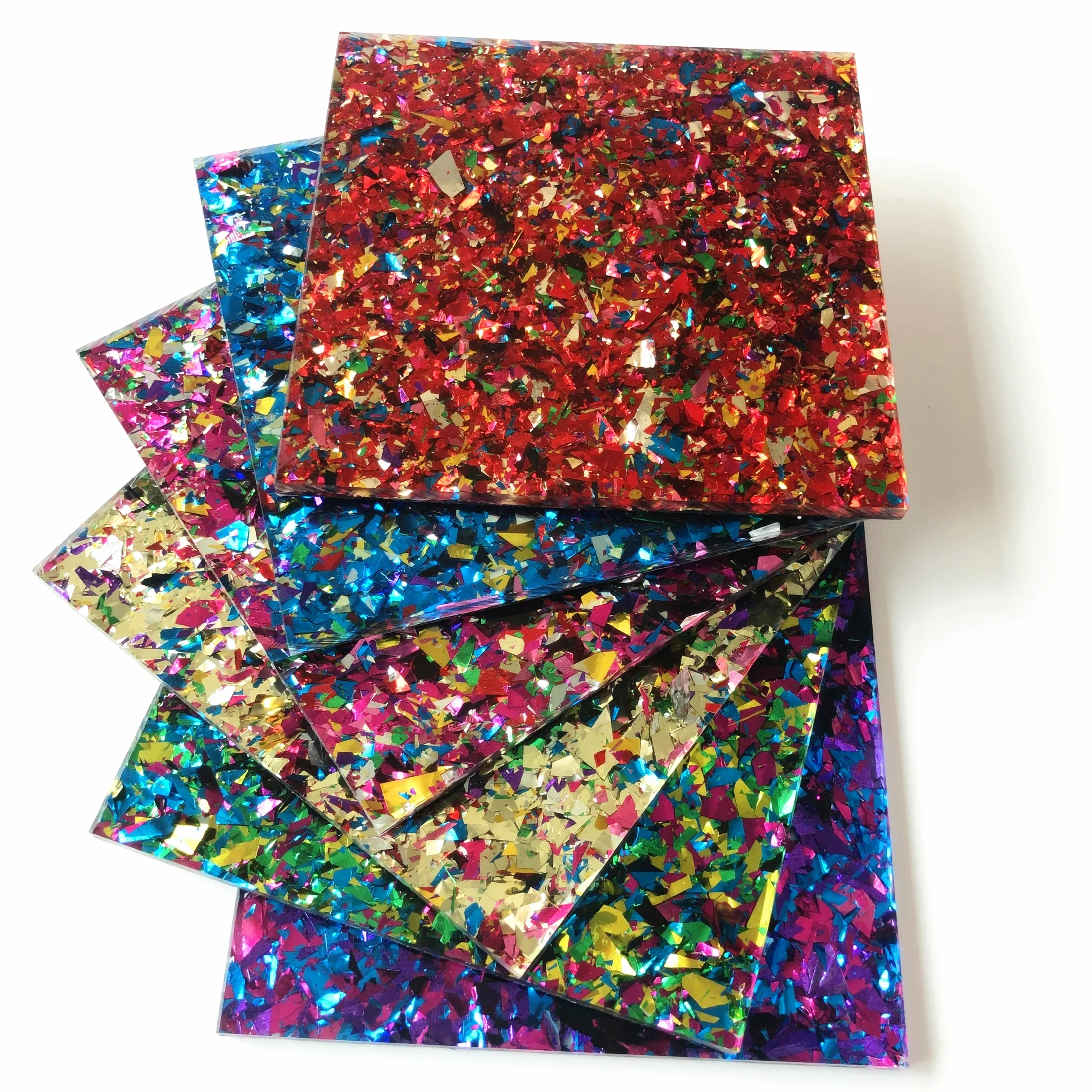 Double Face Shimmer Irregular Sequin PMMA Acrylic Panel, 4mm Thick, 6 Colors, for Jewelry DIY & Decoration