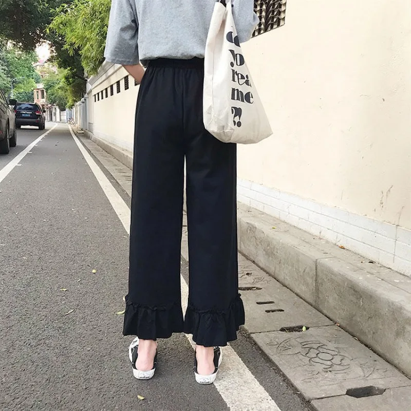 Ruffled Wide-leg Pants for Women 2024 Summer Design Nine-point Pants Loose Leg High-waisted Drape Slim Casual Pants