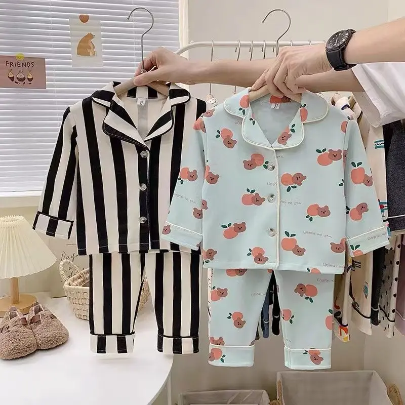 

Fashion Home Clothes Pajamas For Boys And Girls Early Autumn Thin long Sleeve Cardiagn Pants Two-piece Baby Casual Loose Suit