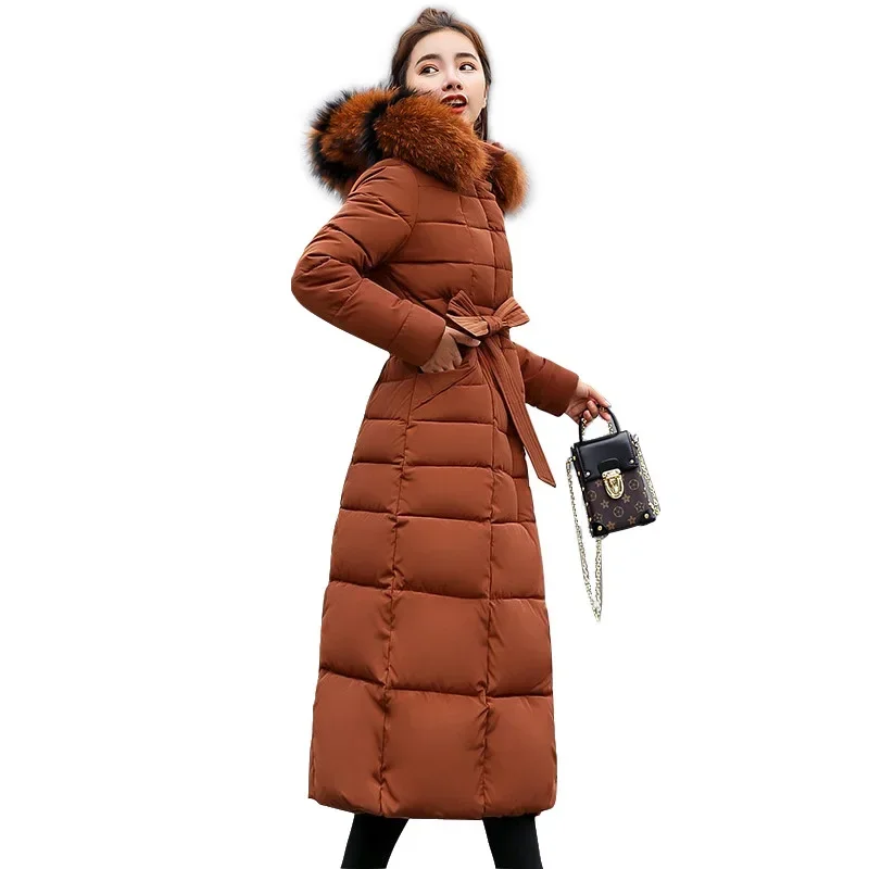 Fashionable and Casual Large Fur Collar Slim Fit Thick Cotton Jacket  Winter New Women\'s Long Over The Knee Down Cotton Jacket