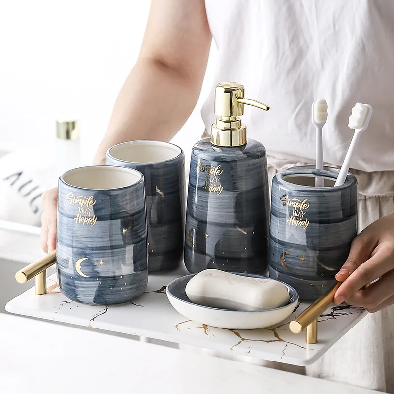 Five-Piece Ceramic Bathroom Set with Washbasin Factory Direct Sales Creative Room Decoration
