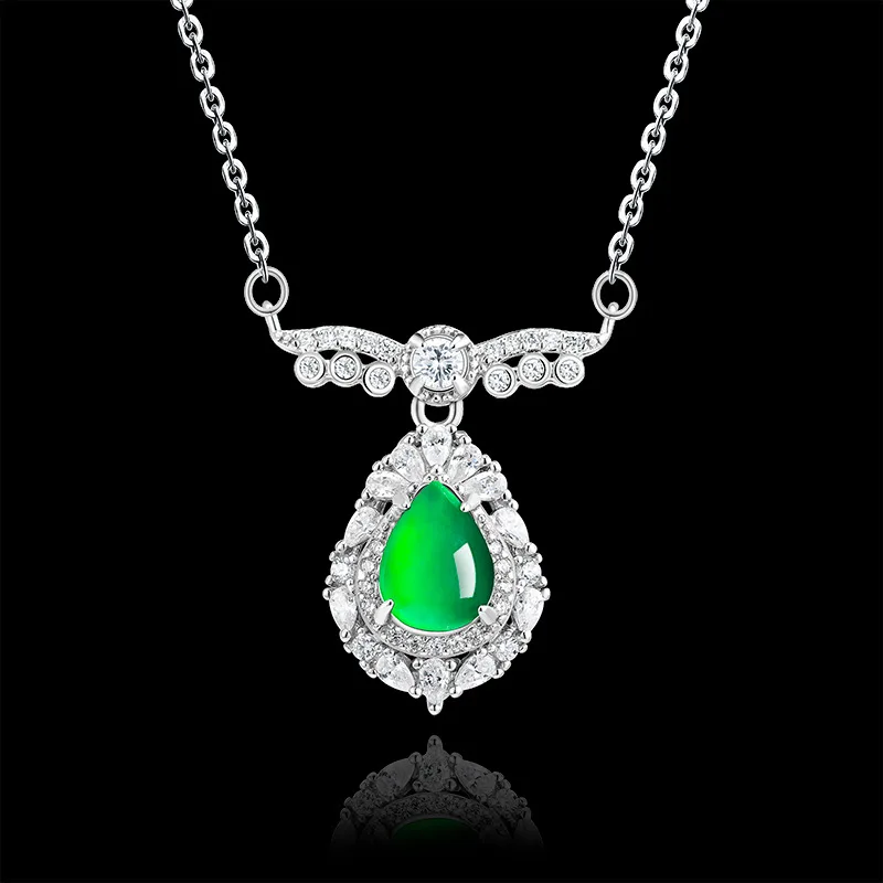 

Green Myanmar Jade Water drop Pendant Necklace 925 Silver Designer Vintage Accessories Real Burmese Jadeite Charm Amulet Luxury