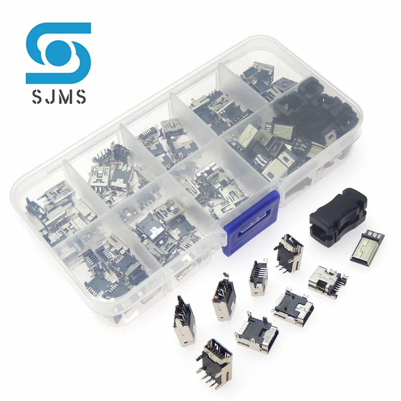45/90pcs 9 Type Mini USB SMT dip 5 Pin Type B Male Female Connector Port Jack Tail Socket Plug Terminal Kits for Diy Repair