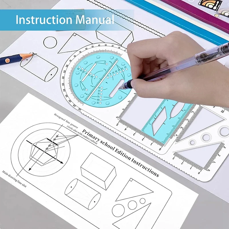 Multifunctional Geometric Ruler, Geometric Drawing Template, Measuring Tool Draft Rulers For School