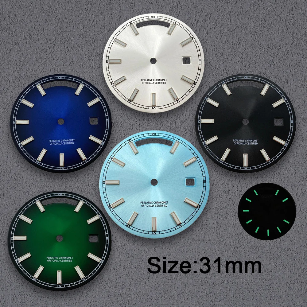 31mm S Logo Watch Dial Suitable for 8285 Movement Green Luminous Day And Date Dial Watch Accessories Repair Tool