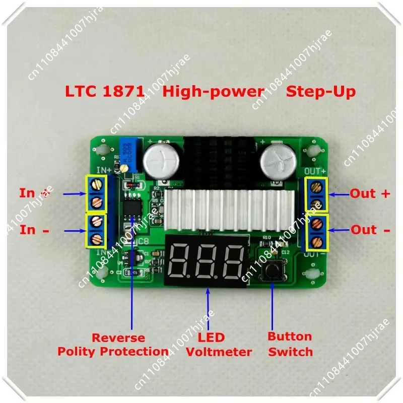 LTC1871 DC-DC Boost Converter High Power Adjustable Step Up Module With LED Voltmeter & Push Button Switch
