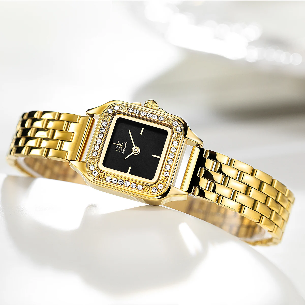 Orologio da polso in oro con diamanti di lusso a mano con cinturino in acciaio inossidabile da donna di nuova moda per donna Relojes Hombre