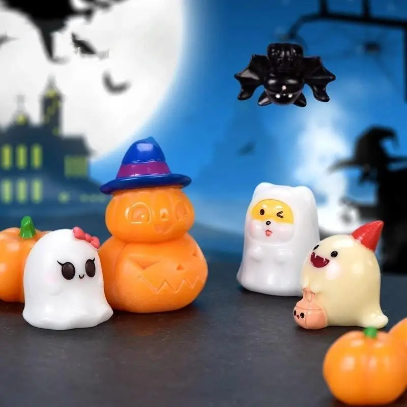 Halloween Mini Resin Figurines Adorable Cartoon Design Bright Colors For Outdoor Ornament Spooky Holiday Party Decoration Craft