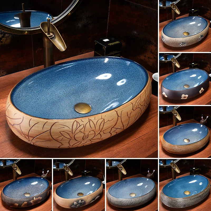 

Flower Shape China Artistic Handmade ceramic sink wash basin Ceramic Counter Top Wash Basin Bathroom Sinks ceramic vanity basin