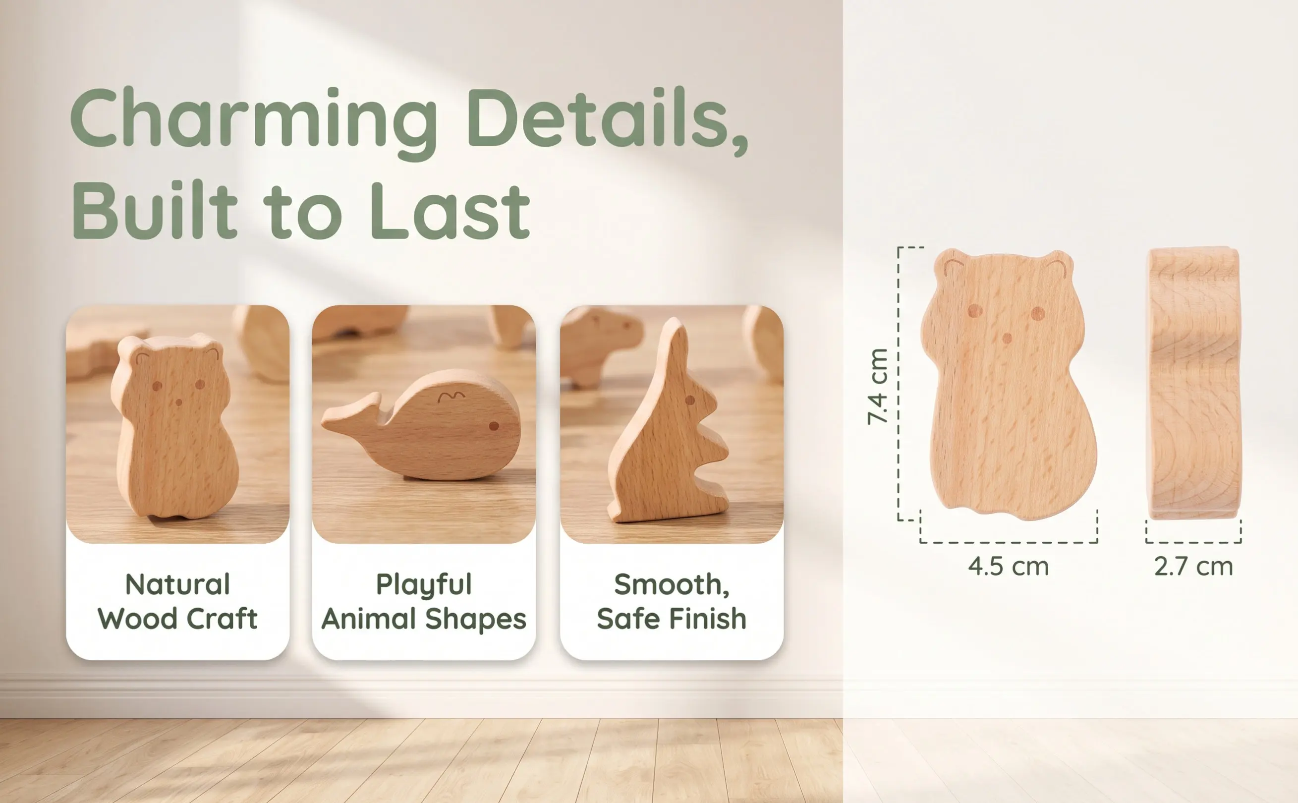 12Pcs Natural Wood Animal Drawer Pulls Adorable Tiger Dinosaur Monkey Giraffe Knobs Stylish Nursery Cabinet Handles for Dressers