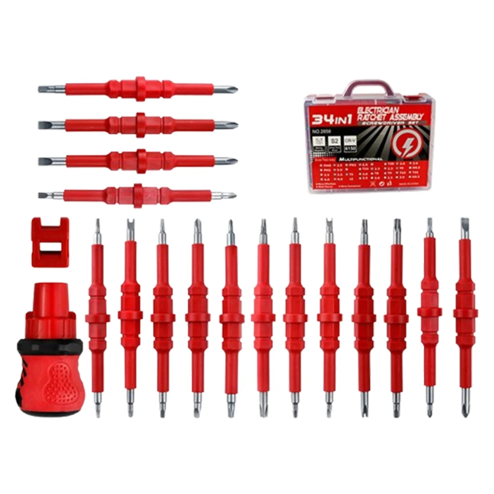 

Набор электрических отверток с храповым механизмом 34 в 1, с намагничивателем для домашнего ремонта