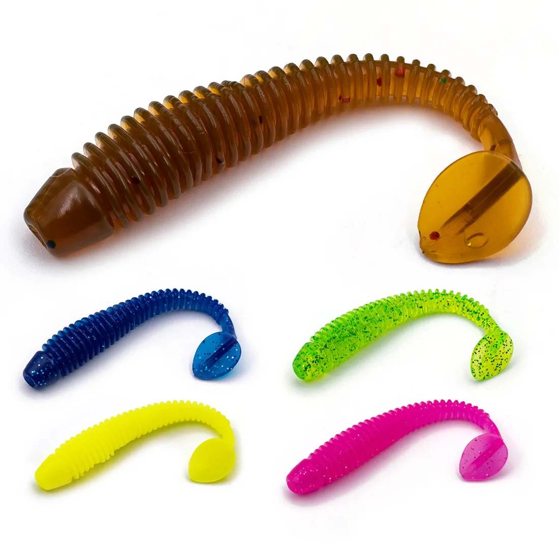 15Pcs 1.2g/3g T-Tail Grub Worm Baits Artificial Silicone Soft Lure Swimbait Fishing Bass Paddle Tail Freshwater for Walleye Pike