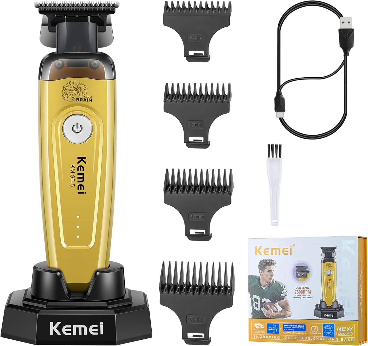 

Kemei 90-5 Electric Hair Beard Trimmer for Men 7500 RPM Zero Gap Clipper DLC Blade Cordless Barber Finish Hair Cutting Machine