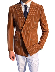 One PCS Brown Striped Men Suits Blazer Wedding Bridegroom Business Groom Tuxedo Jacket Formal Double Breasted Party Prom Coat