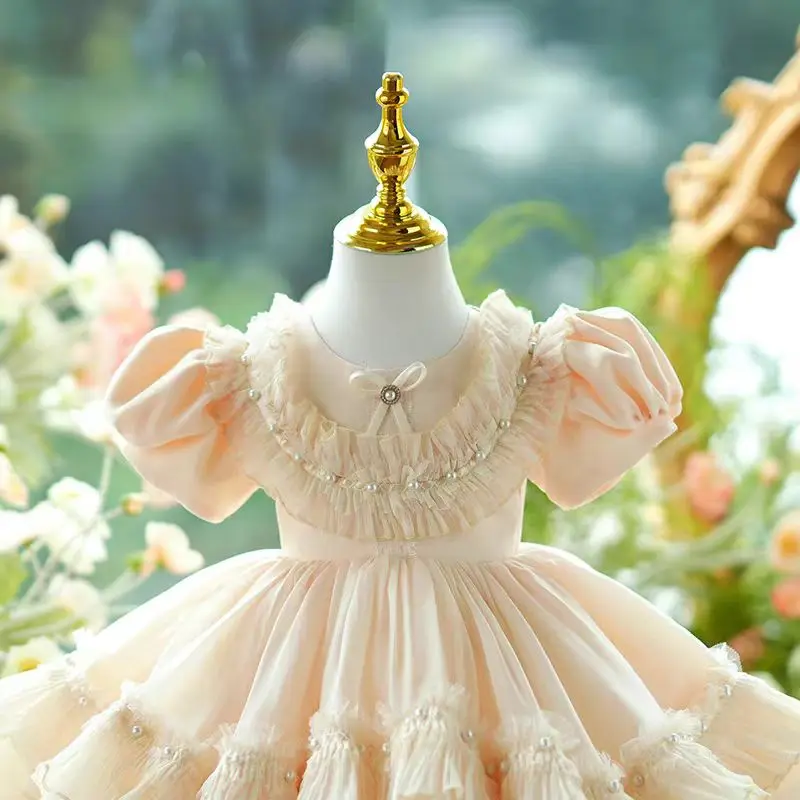 فستان أنيق للفتيات من Chamagne بأكمام منتفخة وحفلات الزفاف للأطفال الصغار وحفلات أعياد الميلاد الأولى #2