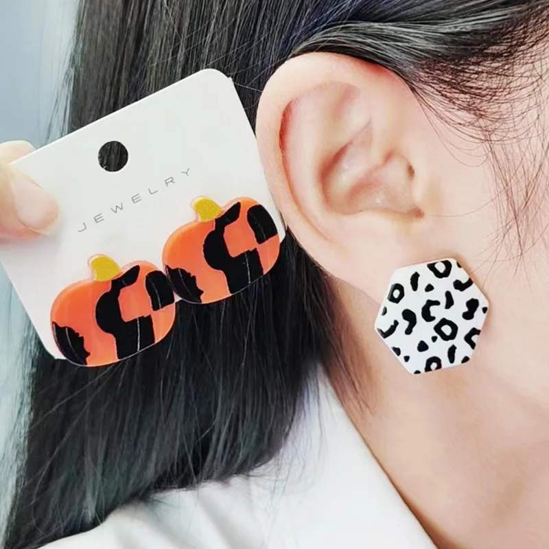 Leopard Ripple Dots Three Piece Set Earrings Love Round Hexagon Acrylic Personalized Earrings Popular Fashion Bohemia Earring