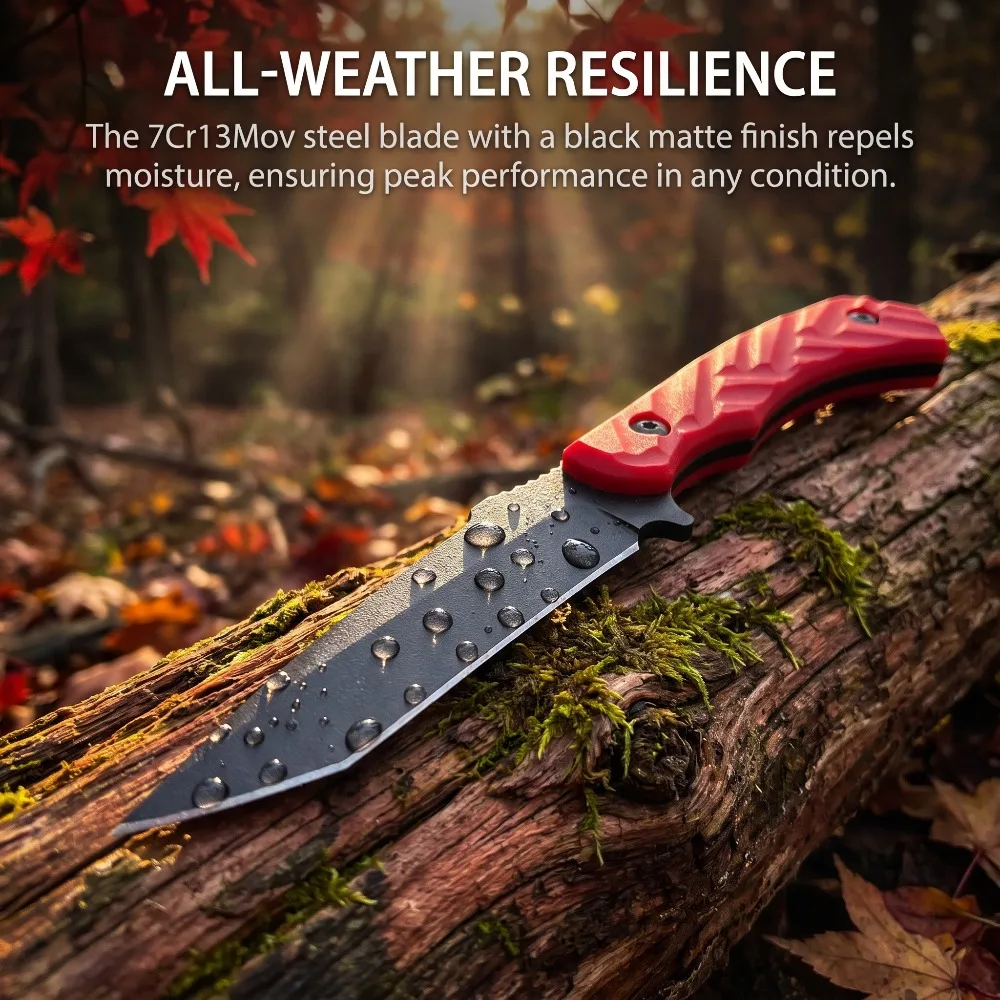 EDC Straight Fixed Blade Knife Red Ergonomic Handle Durable Kydex Sheath for Camping Hunting Bushcraft Outdoor Daily Use
