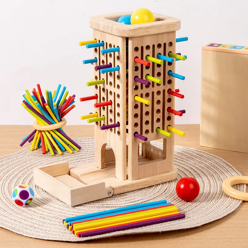 LazyChild Kids Educational Wooden Board Three In One Game Colored Pull Stick Parent Child Early Education Interactive Toy
