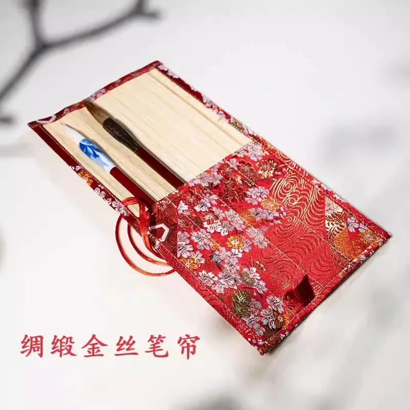 Chinese Brush Roll for Calligraphy - Bamboo Pen Holder Wrap, Portable Ink Painting Brush Bag