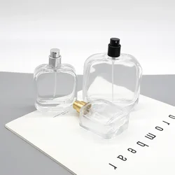 High-end glass perfume bottle sub-bottle 100ml square bottle side mesh spray bottle bayonet cosmetics empty Refillable Bottles)