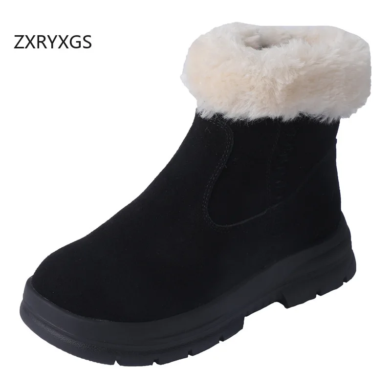 

ZXRYXGS теплые зимние ботинки из матовой воловьей кожи первого слоя, нескользящие хлопковые ботинки больших размеров на плоской толстой подошве, женские модные ботинки 2025