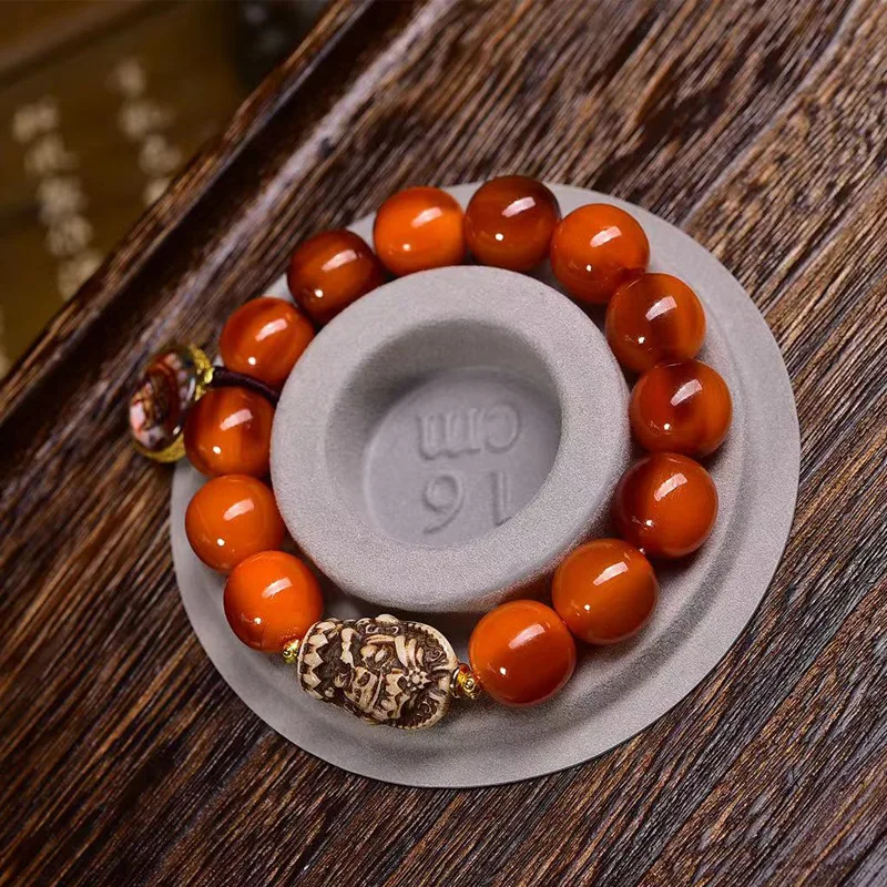 Natural mountain turtle round bead bracelet with a single-loop 