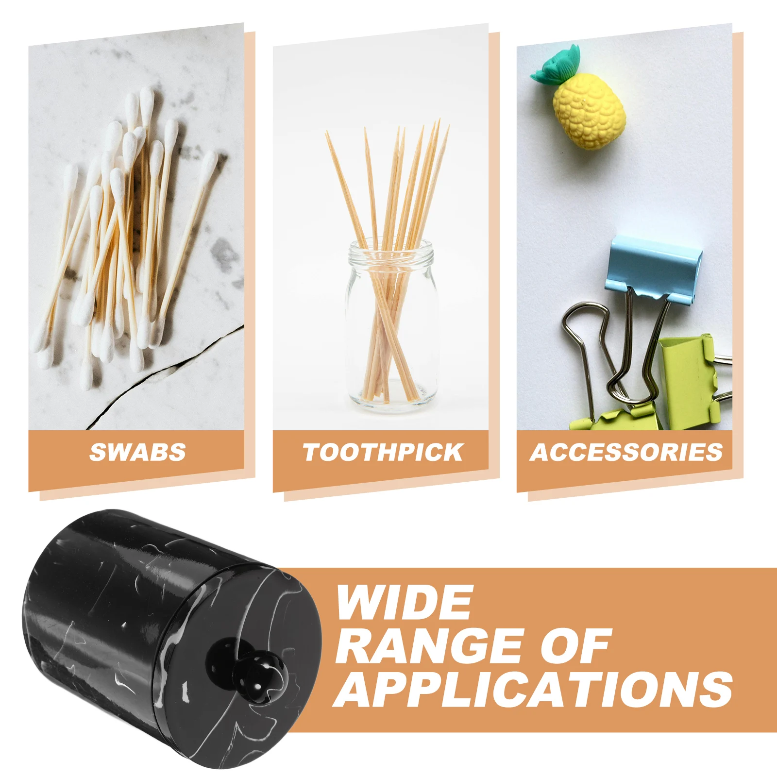 

Ink Black Resin Marble Texture Cotton Swabs Storage Box Simple Dustproof Organizer for Toothpicks Makeup Accessories Home Decor