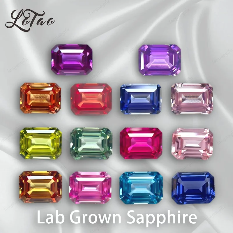 

Lab Grown Sapphire Multiple Color Czochralski Method Emerald Shape Gemstone for Charms Diy Jewelry Making Materials