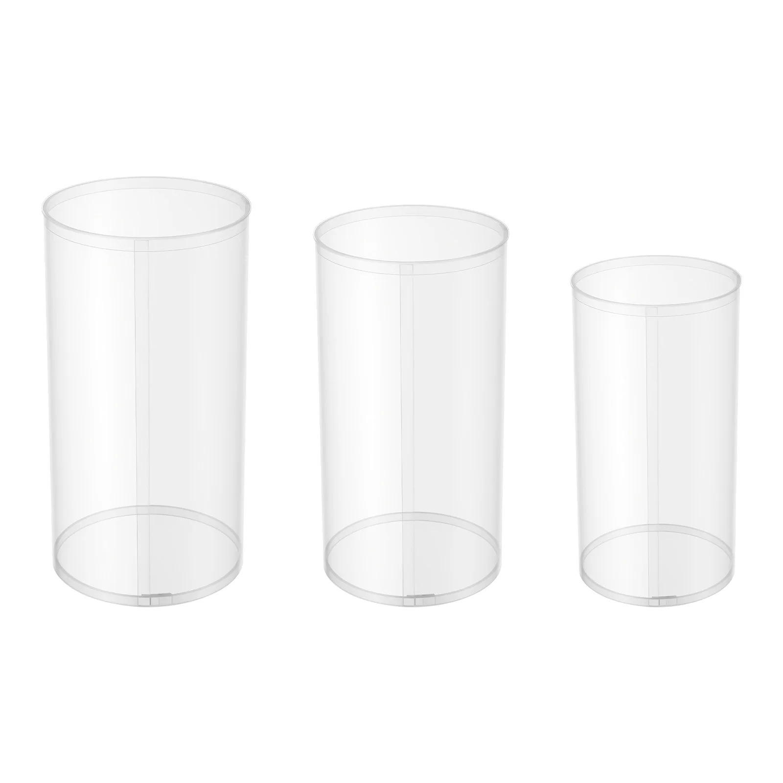 Round Cylinder Ornaments Base Metal Pedestal Stands Durable Acrylic PVC Wedding Cake Display Set 3 Pieces 60x33cm 55x30cm 50x26cm Clear
