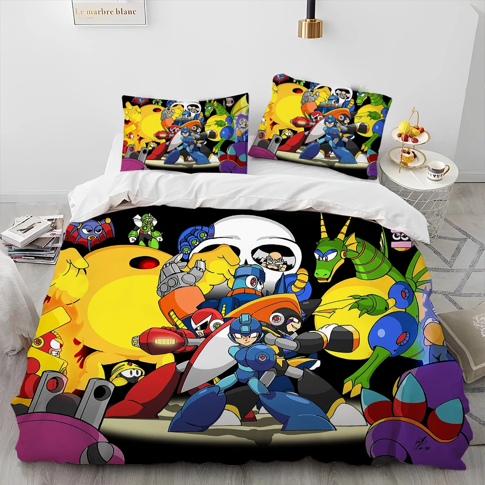 

3D Rockman Megaman Game Cartoon Comforter Bedding Set,Duvet Cover Bed Set Quilt Cover Pillowcase,king Queen Size Bedding Set Kid