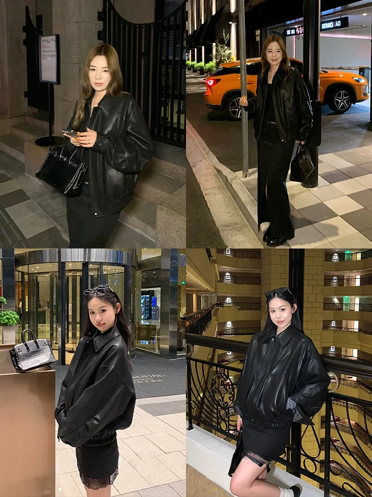 เสื้อแจ็คเก็ตหนัง PU รักษ์โลก ยี่ห้อ Xzichic พร้อมซิปโลหะ สำหรับผู้หญิง รุ่นใหม่ประจำฤดูใบไม้ร่วง ทรงหลวมไหล่ตก สไตล์สตรีทแฟชั่น